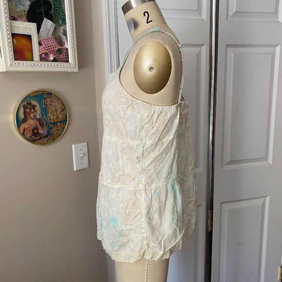 WILLI SMITH Green White Ombre Tie Dye Eyelet Crochet cotton Tank *MEDIUM* - Picture 3 of 5